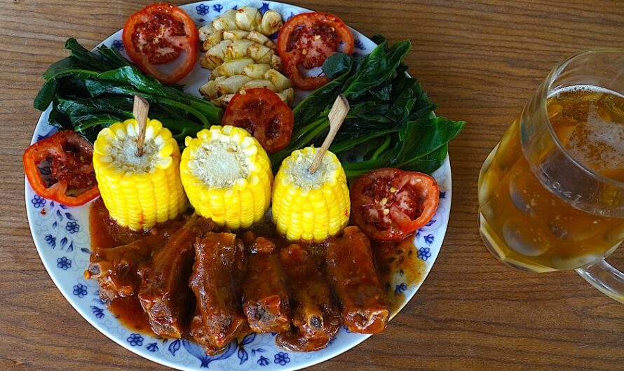 Baby back ribs with corn and kailan