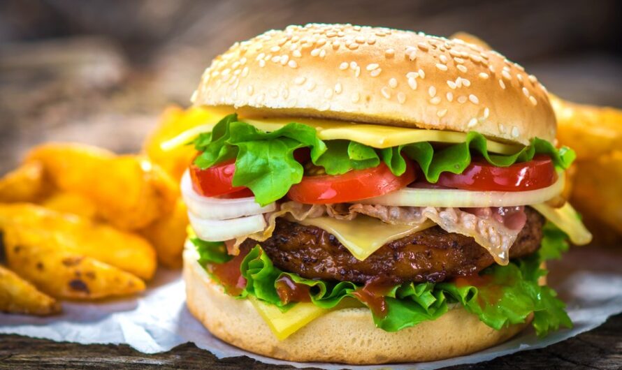 Giant burger with all the fixings.