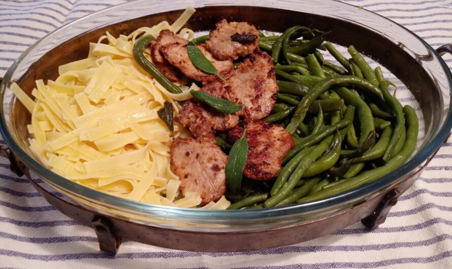 Medallions with butter beans and ribbon noodles