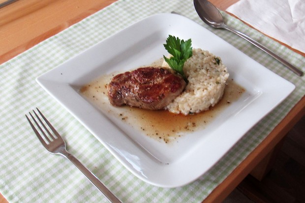 Pork fillet with celery risotto