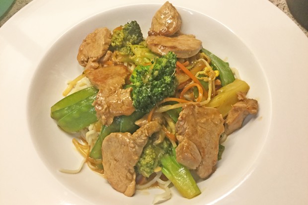 Pork tenderloin with vegetables in Asian style