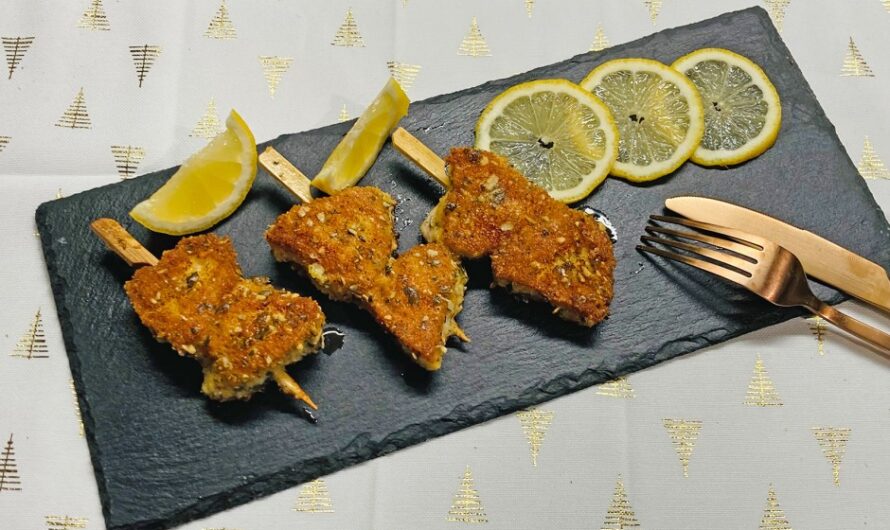 Pork tenderloin skewers in Parmesan coating