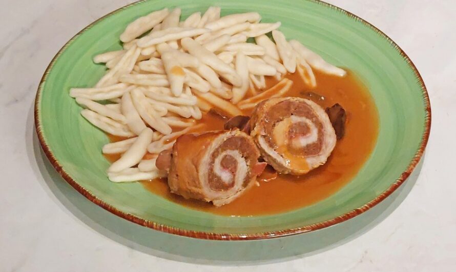 Pork rolls with minced meat filling.