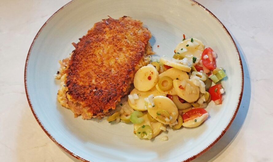 Pork steak in horseradish crust.