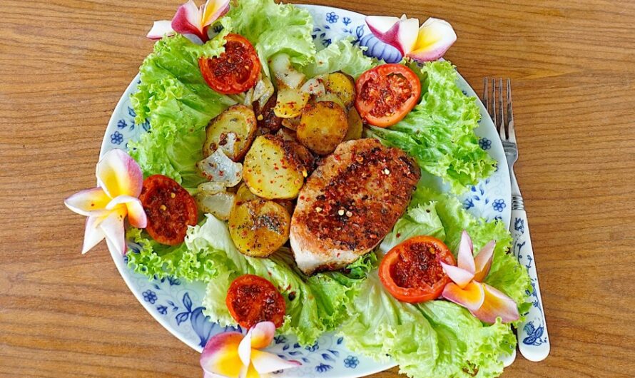 Tender oyster sauce medallion with fried potatoes