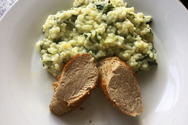 Wild garlic risotto with pork tenderloin